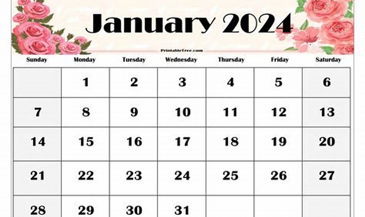 January 2024 Calendar Pretty Day