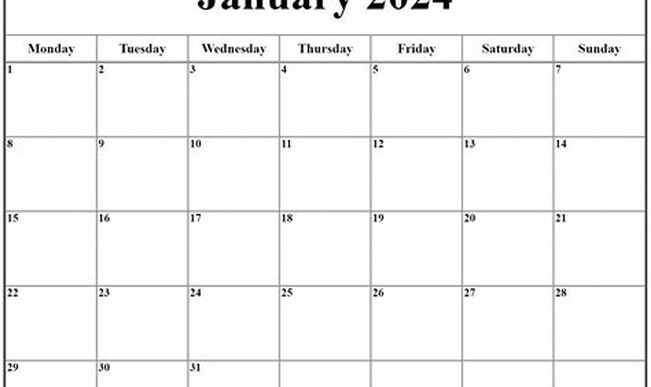 January 2024 Calendar Starting Monday Bluestacks
