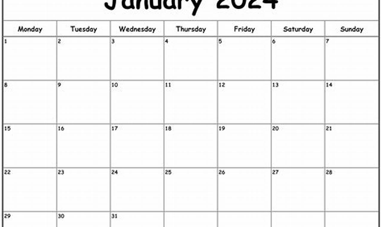 January 2024 Calendar Starting Monday Morningstar