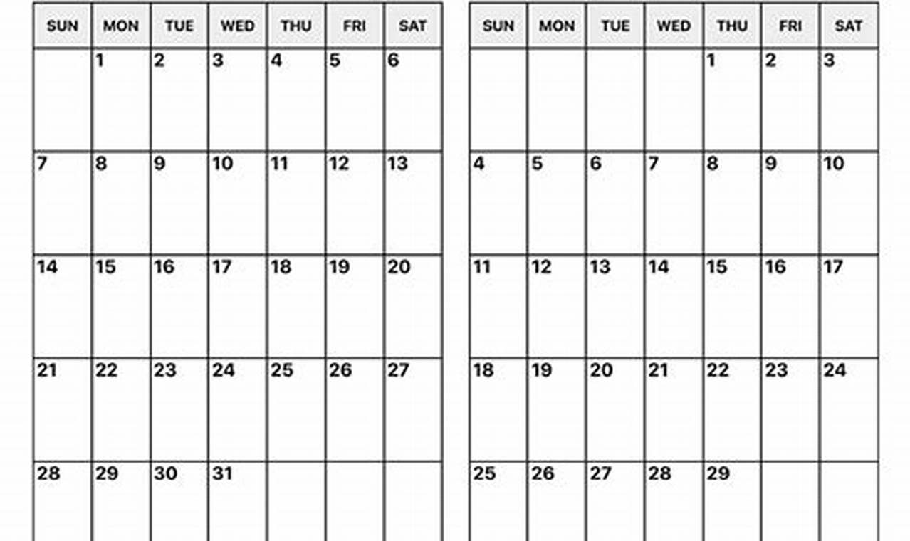 January February Calendar Blank 2024