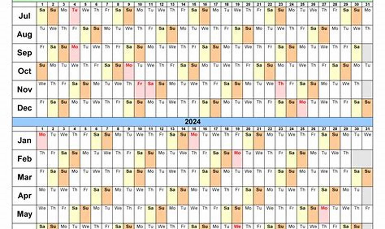 July 2023 To June 2024 Calendar Template Excel