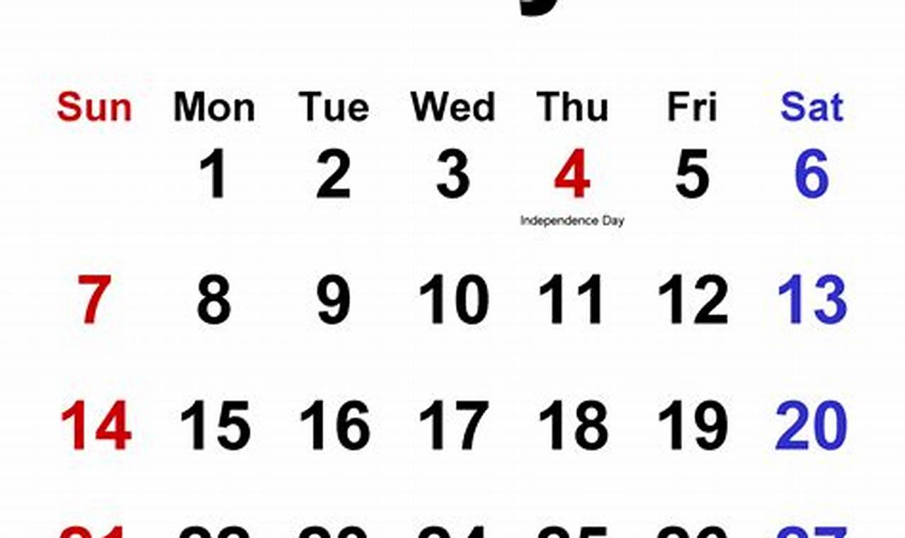 July 2024 Calendar Days