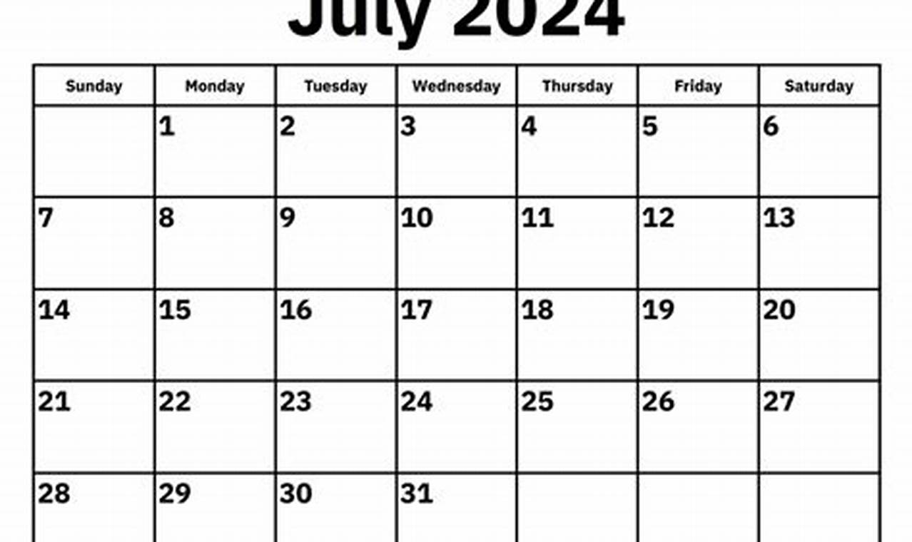 July 2024 Calendar Month Printable Stickers