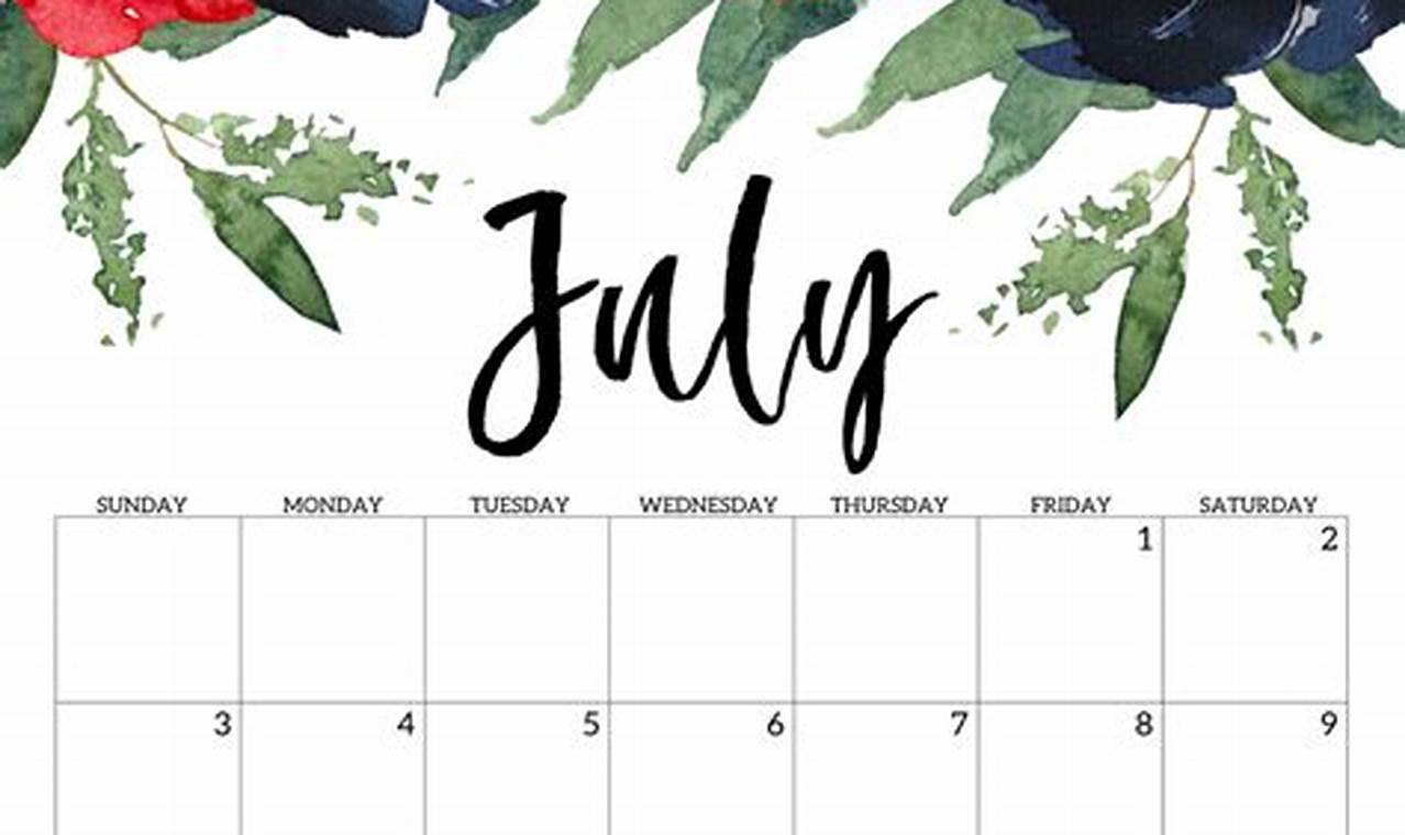 July 2024 Calendar Printable Free Flowers