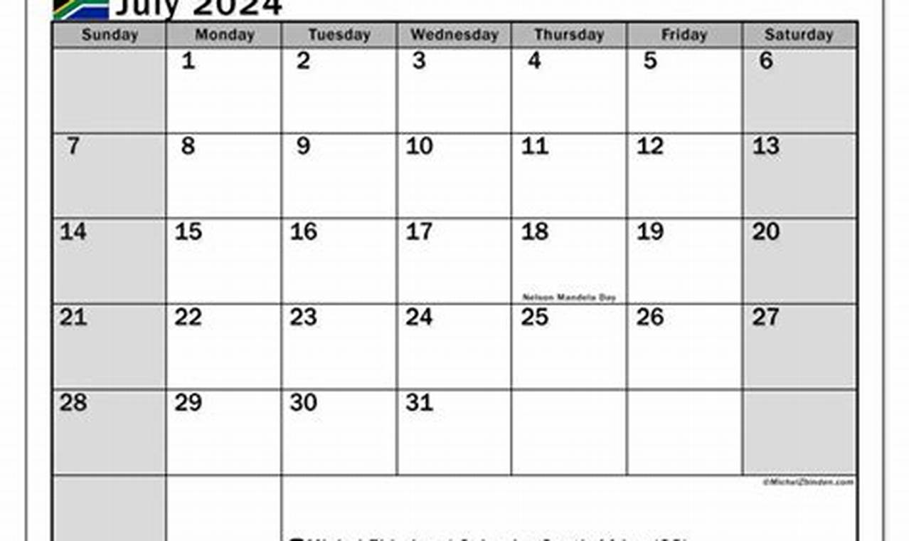 July 2024 Calendar With Holidays South Africa 2024