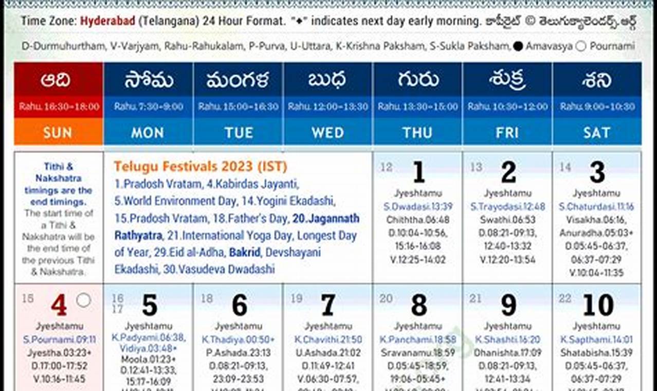 June 2023 Telugu Calendar With Festivals