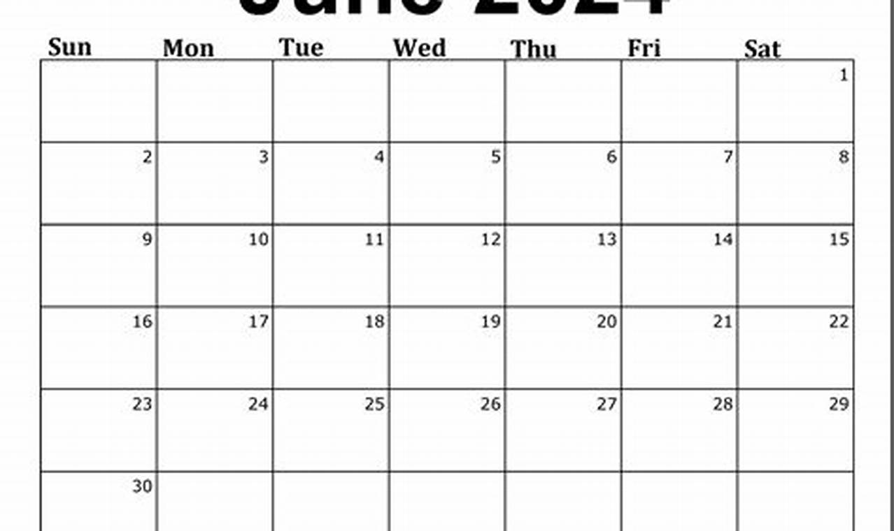 June 2024 Calendar Free Blank Space