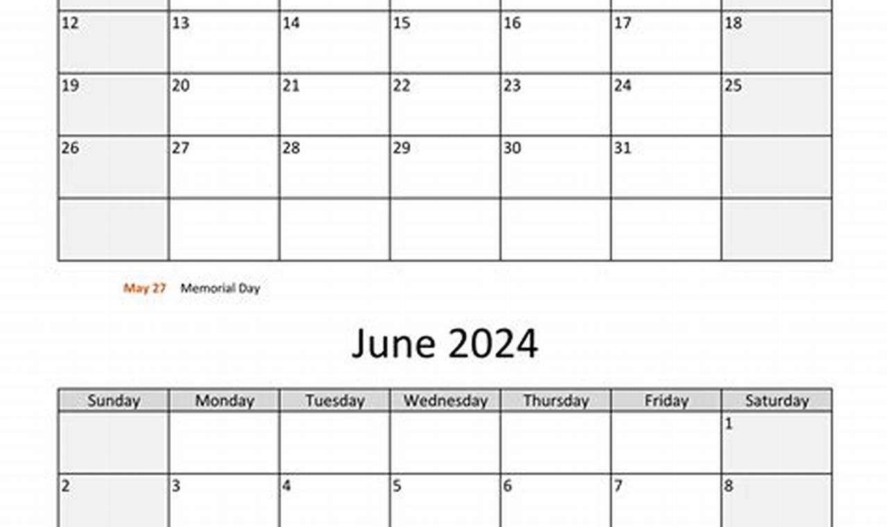 June 2024 May Calendar Template