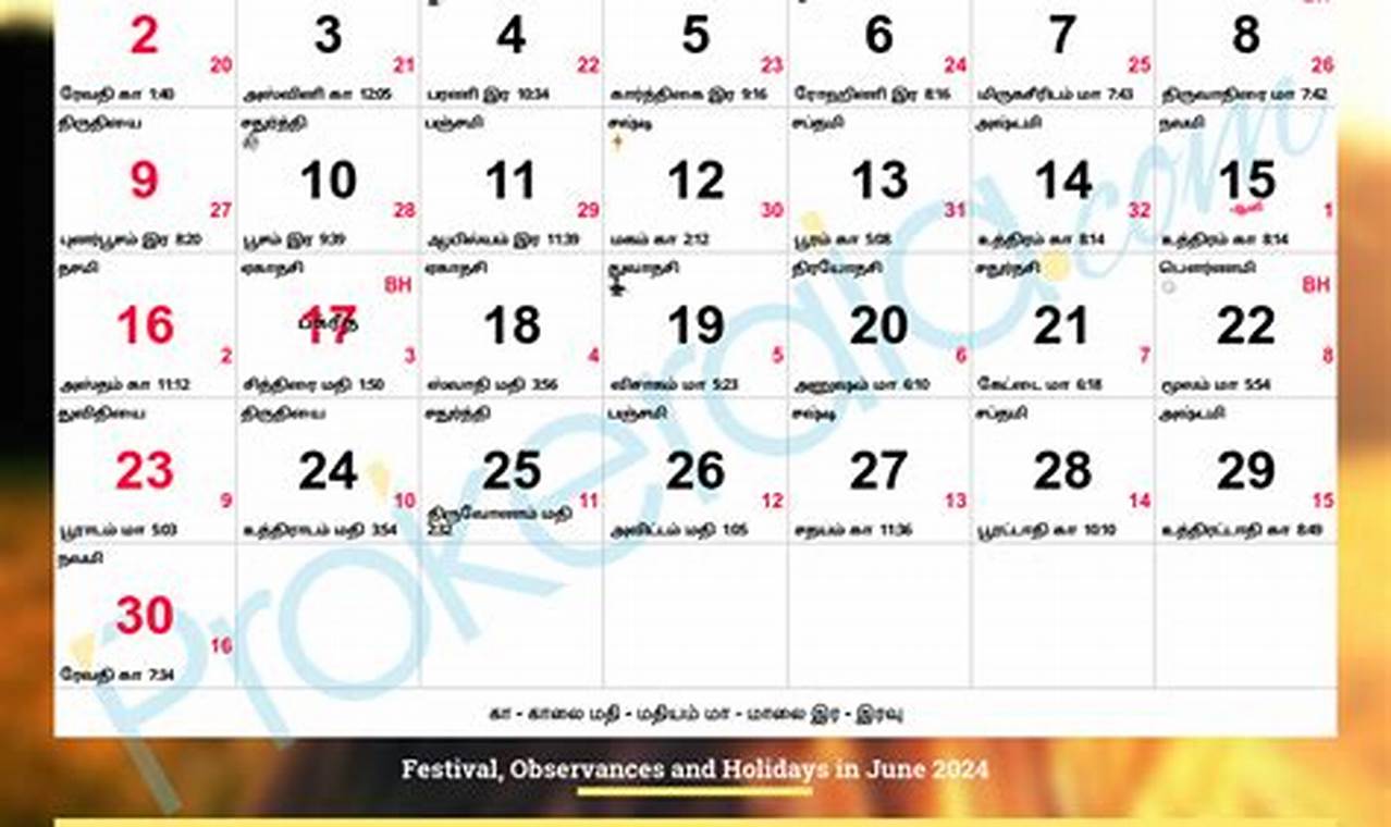 June 2024 Monthly Calendar Tamil Calendar