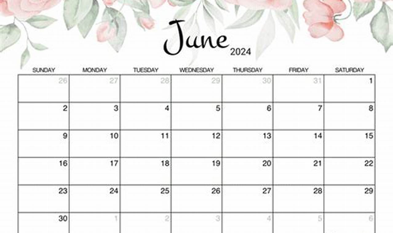 June Calendar 2024 Printable Free Cute