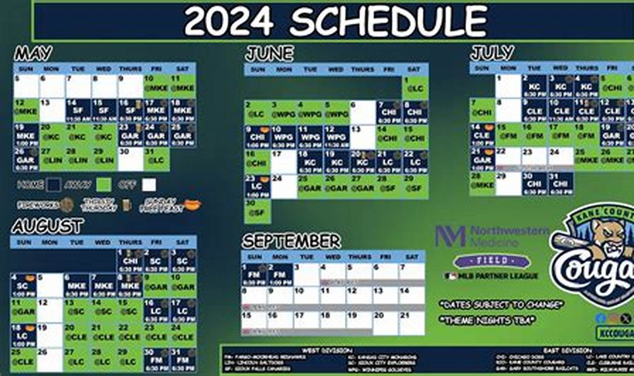 Kane County Cougars 2024 Schedule Calendar