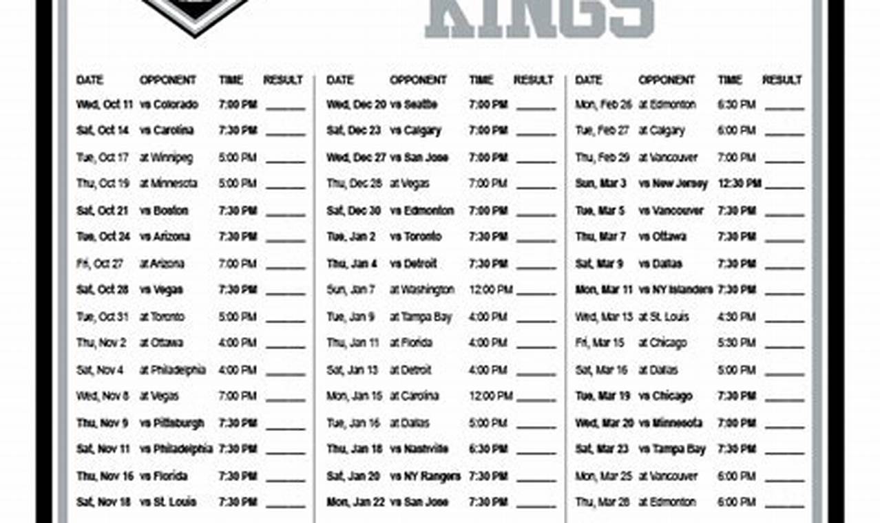La Kings 2024-24 Schedule