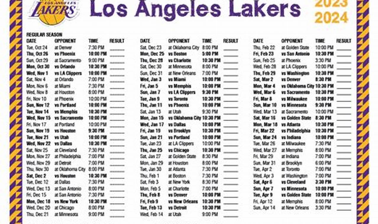 La Lakers 2024-2024 Schedule
