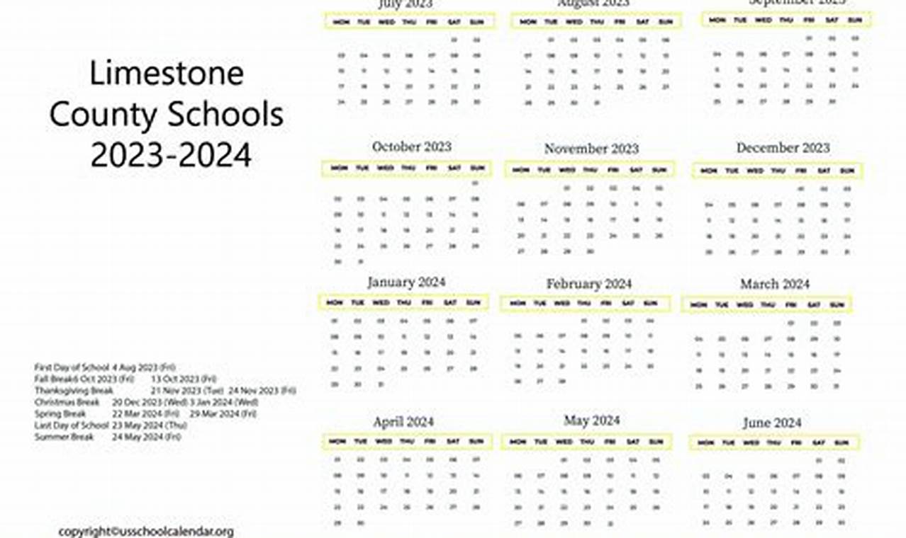 Limestone County School Calendar 2024-2024