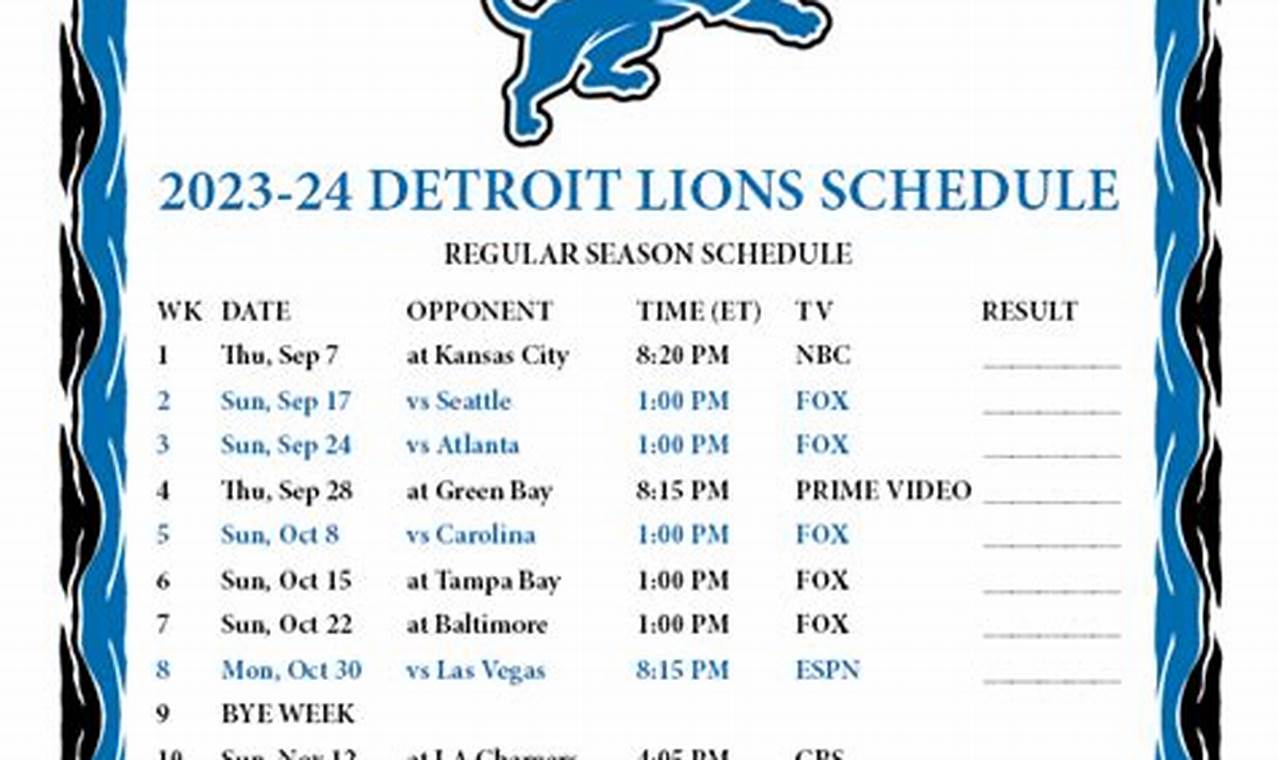 Lions Season Schedule 2024