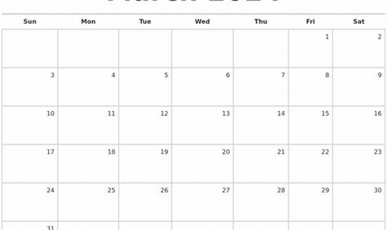March 2024 Calendar Month Printable