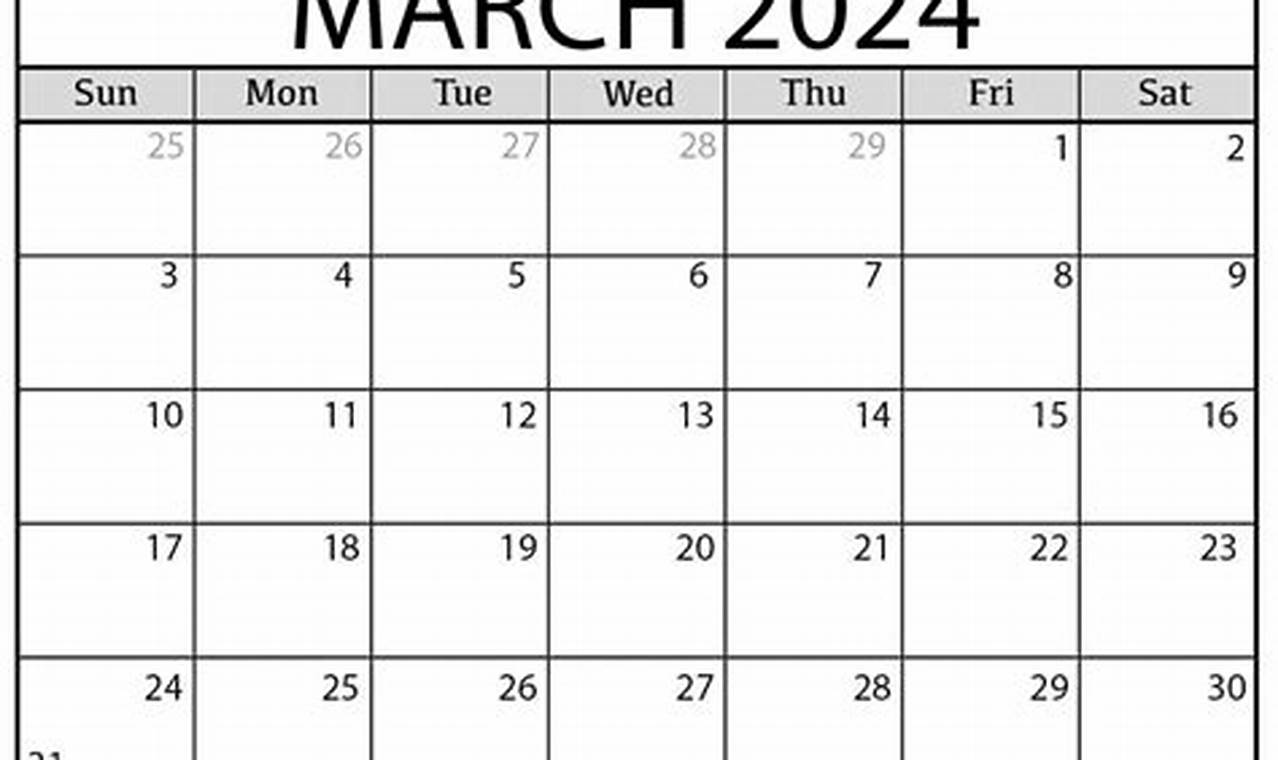 March 2024 Calendar Template Printable Stickers