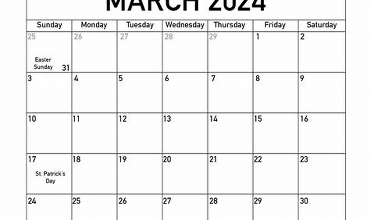 March Calendar 2024 Free Printable