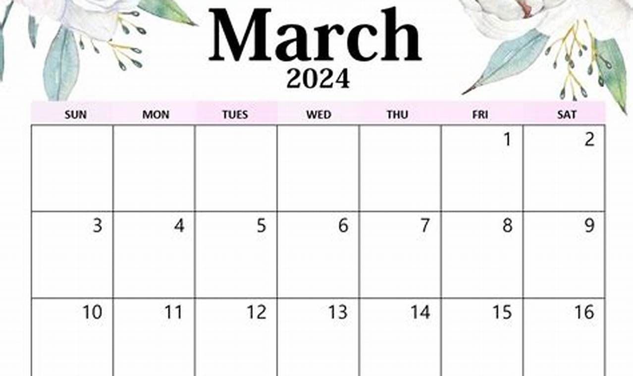 March Calendar 2024 Printable Free Cute
