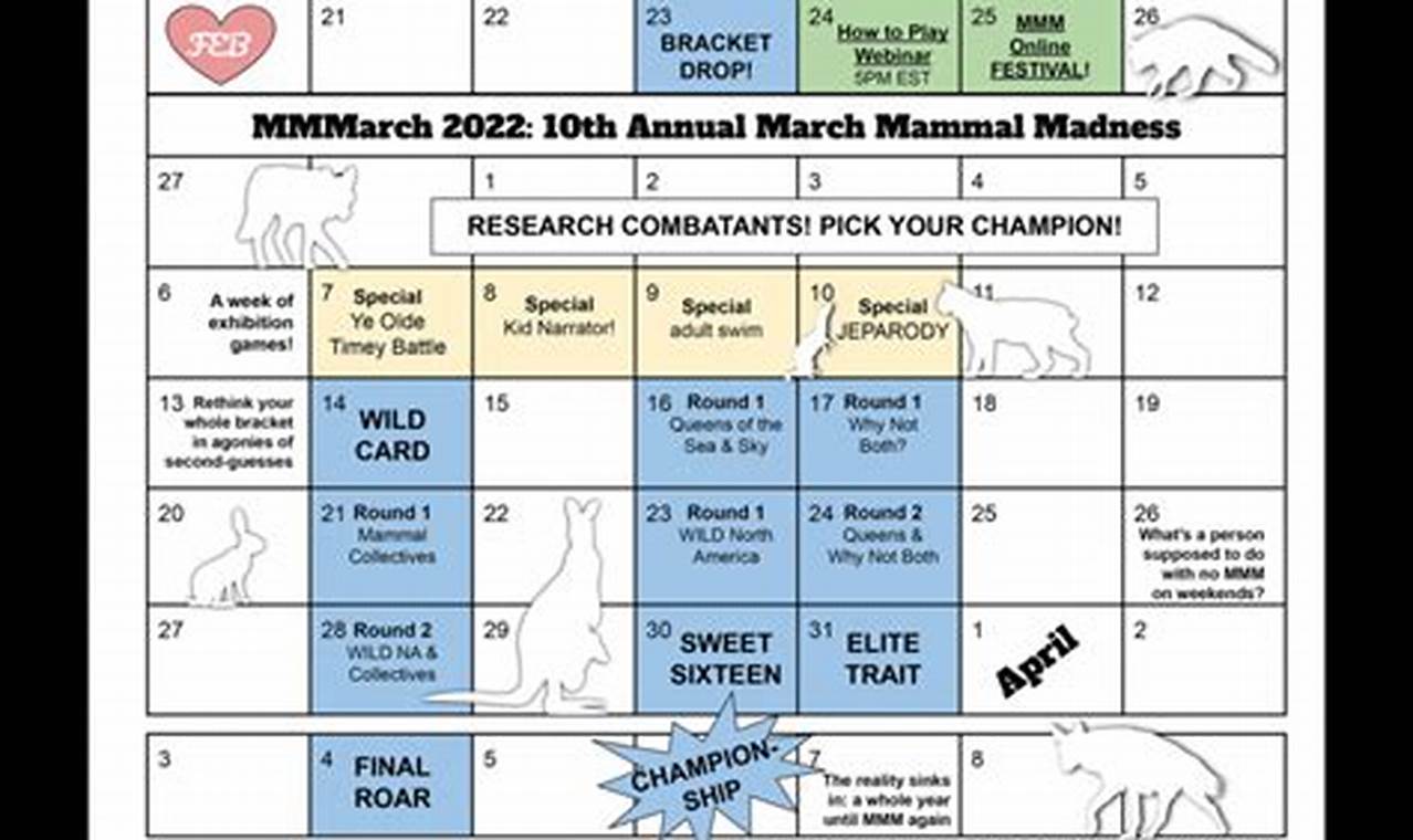 March Mammal Madness 2024 Calendar
