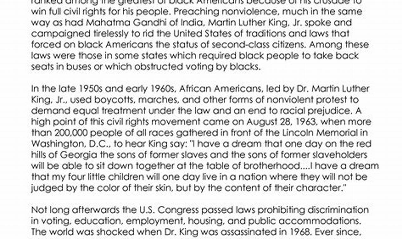 Martin Luther King Day 2024 Worksheet