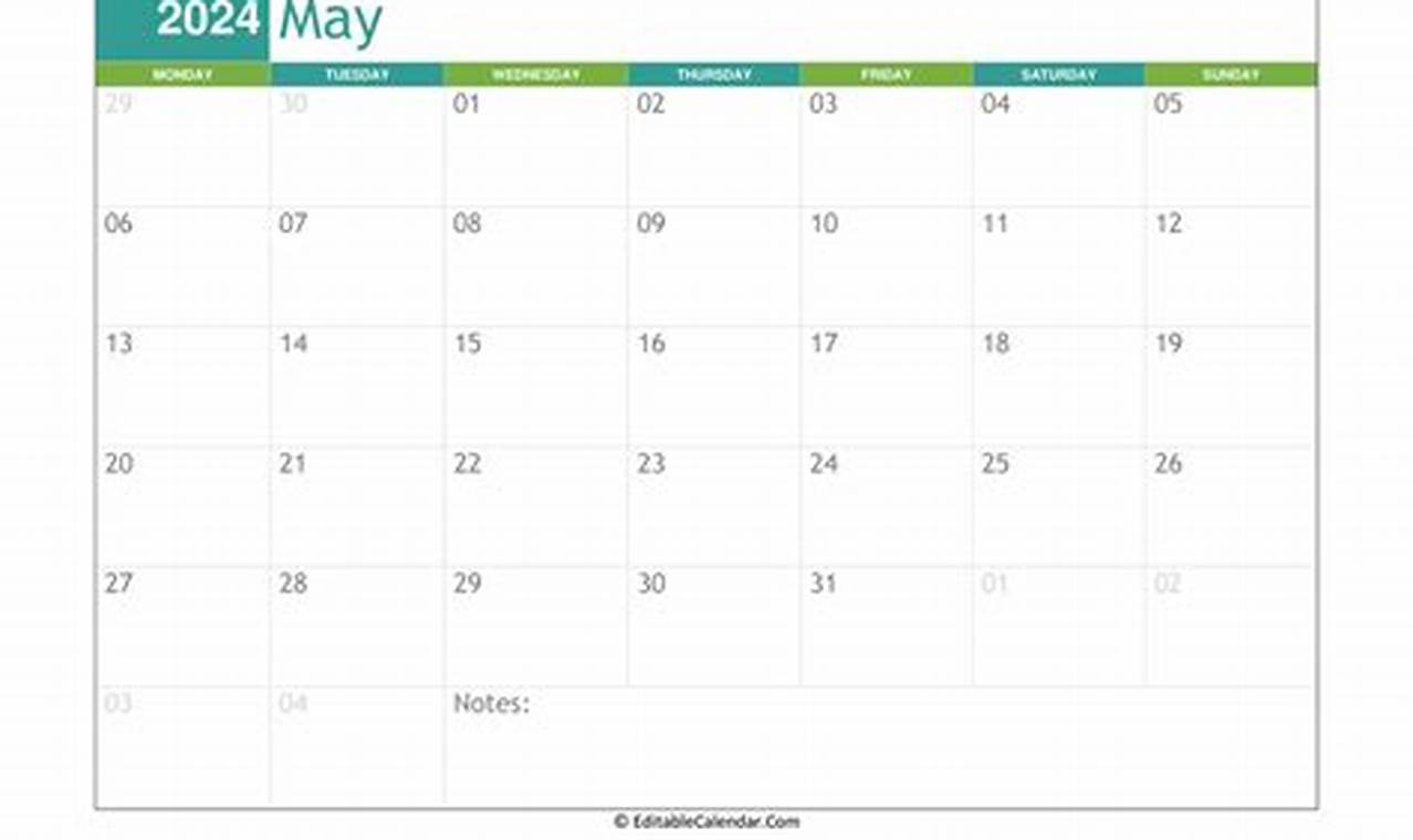 May 2024 Blank Calendar Printable Free One Page