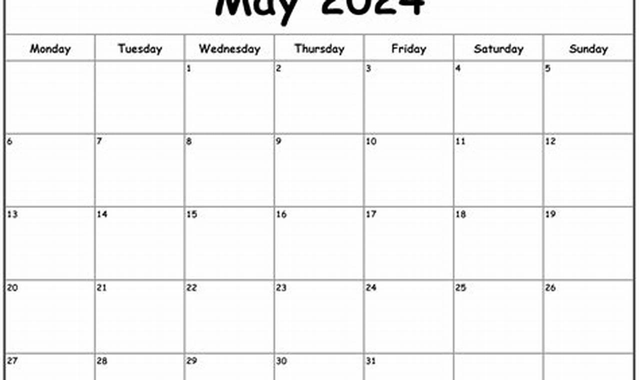 May 2024 Calendar Monday Started