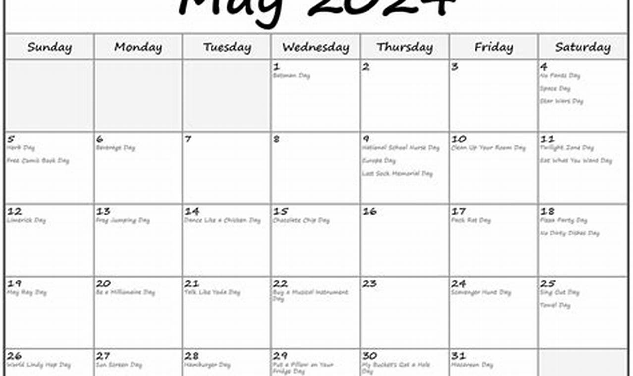 May Calendar Holidays