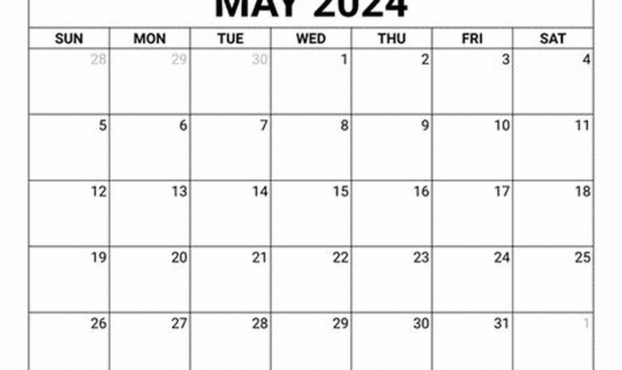 May Calendar Template 2024 Printable