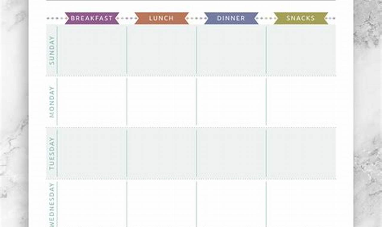 Meal Plan Calendar Template Word