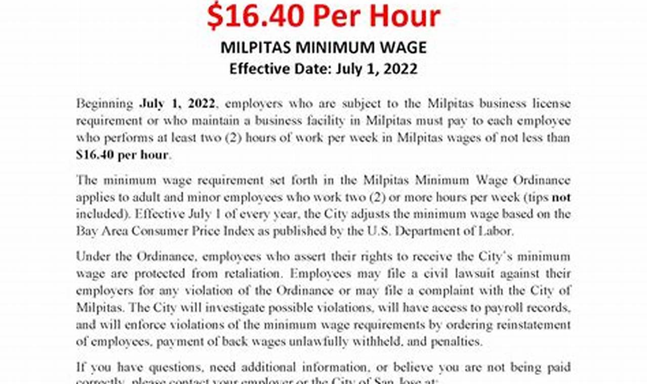 Milpitas Minimum Wage July 2024