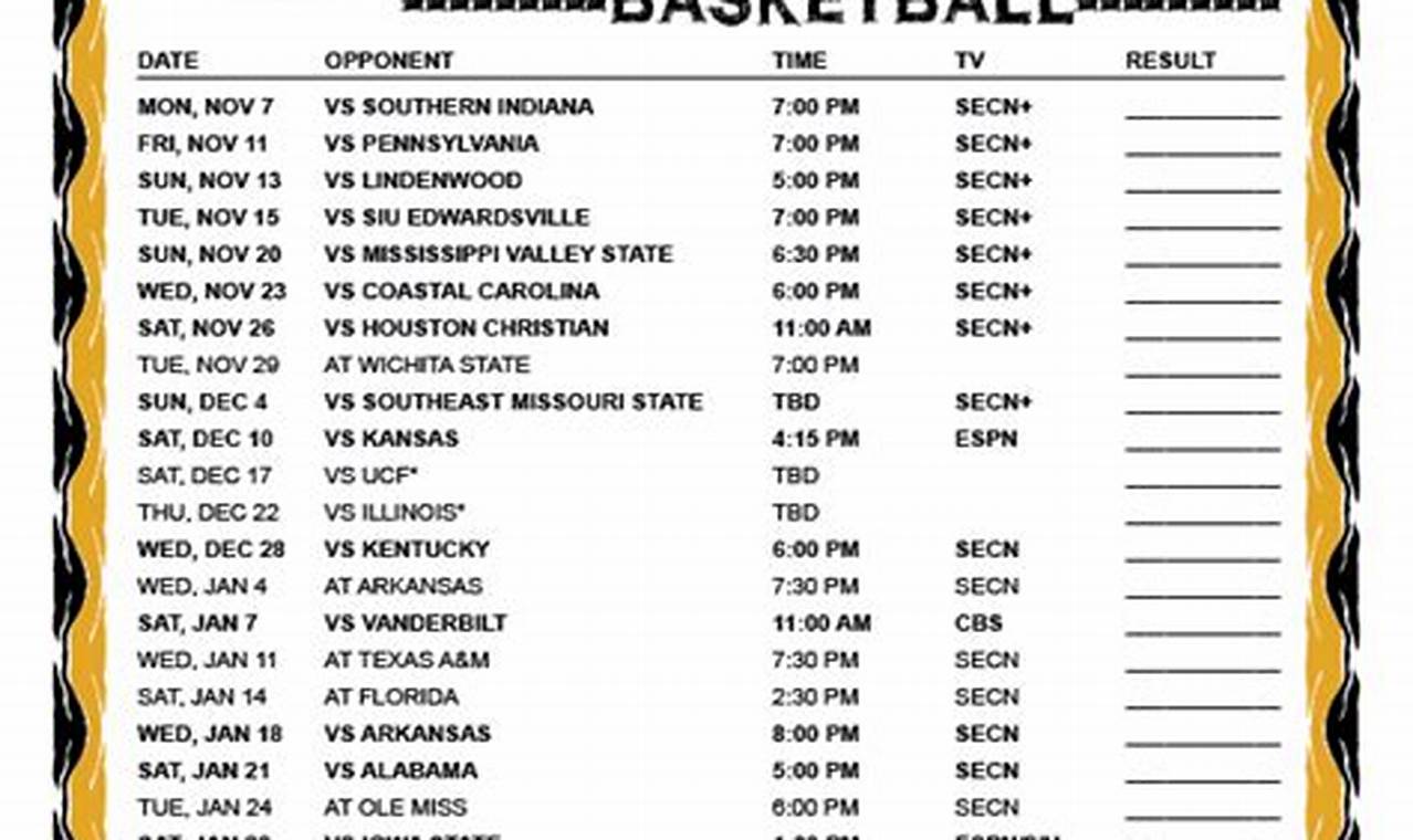 Mizzou Basketball Schedule 2024-24 Printable