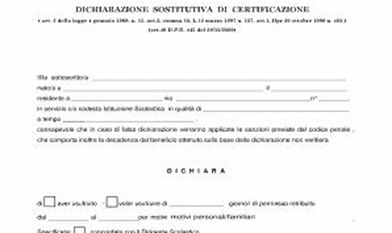 Modello Autocertificazione Permesso Retribuito Per Motivi Personali