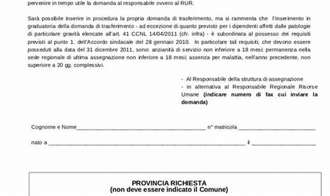 Modello Domanda Di Trasferimento Per Motivi Di Salute