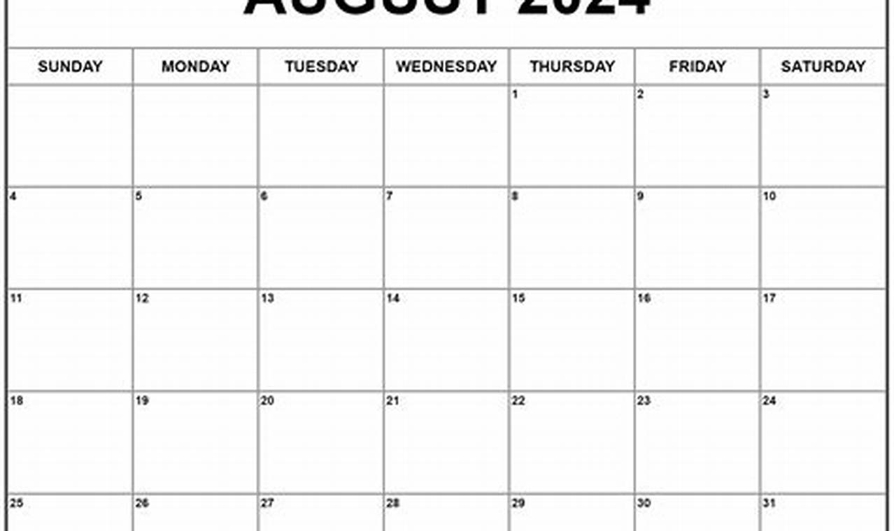 Monthly Calendar August 2024 Printable Free