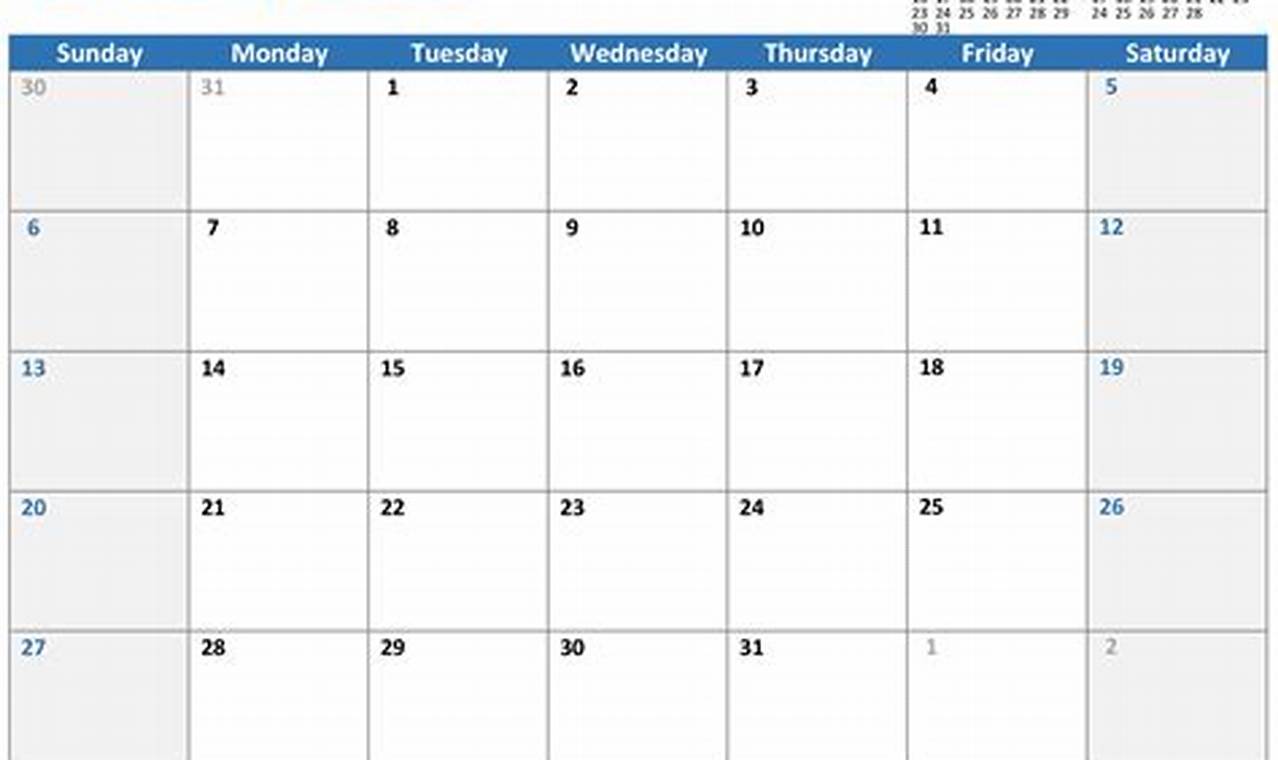Monthly Calendar Template For Word