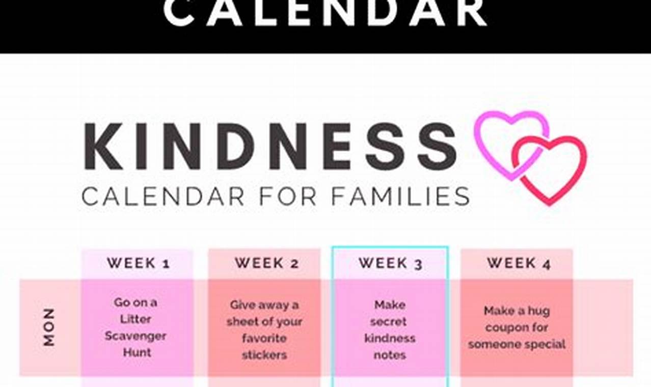 Monthly Kindness Calendar