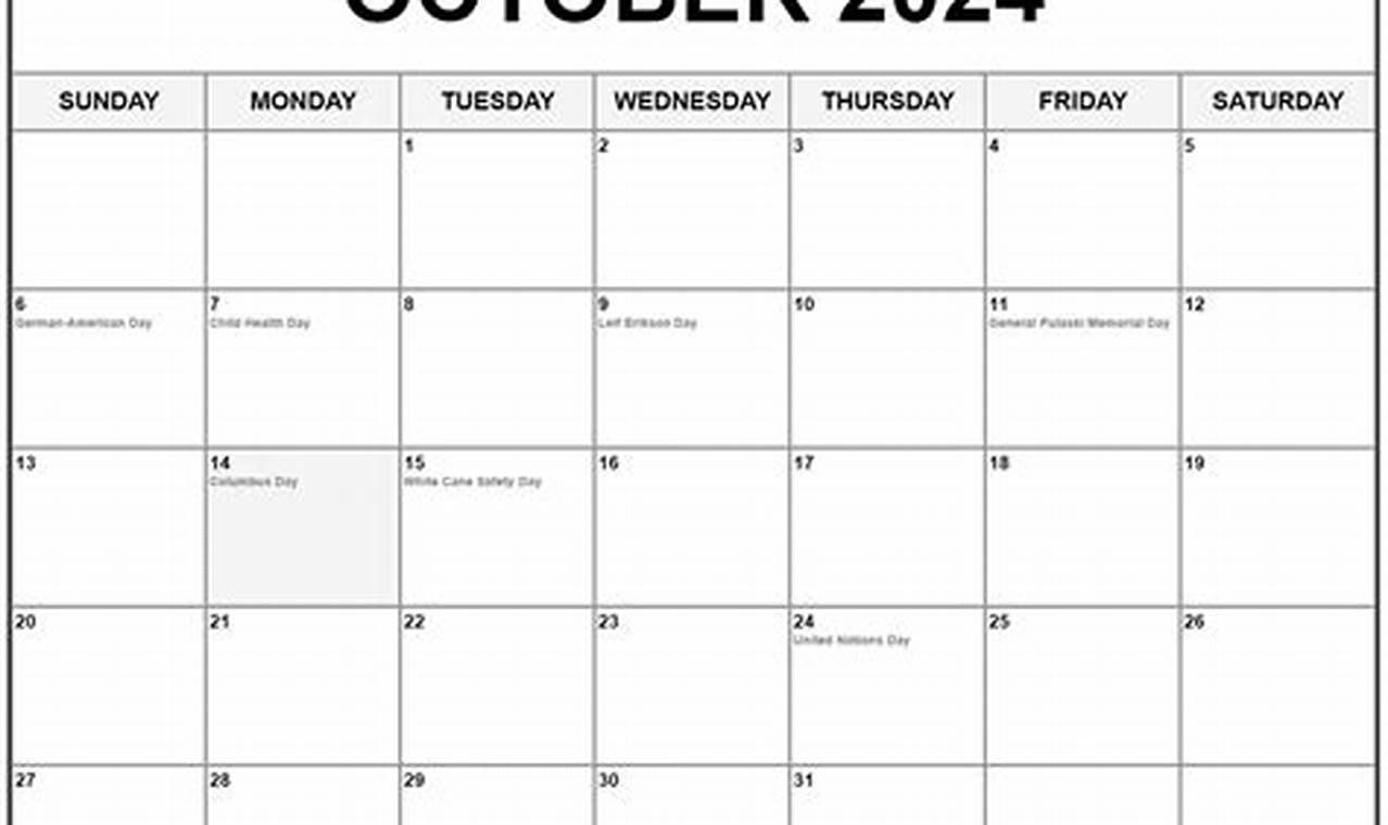 National Calendar October 2024