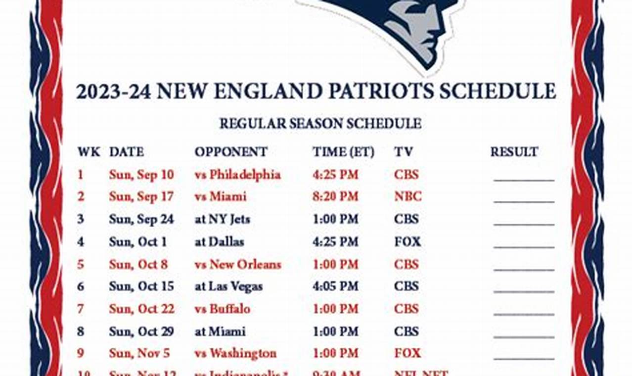 New England Patriots 2024 Calendar