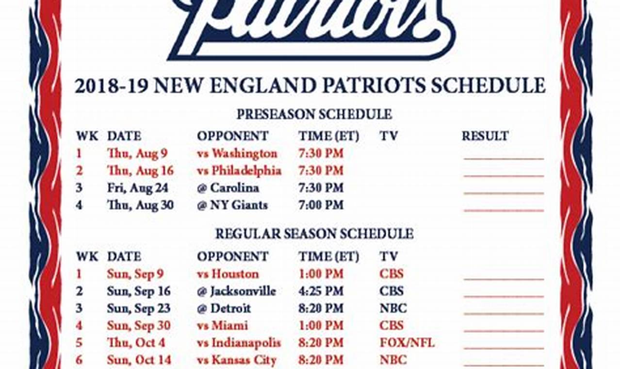 New England Patriots Printable Schedule 2024