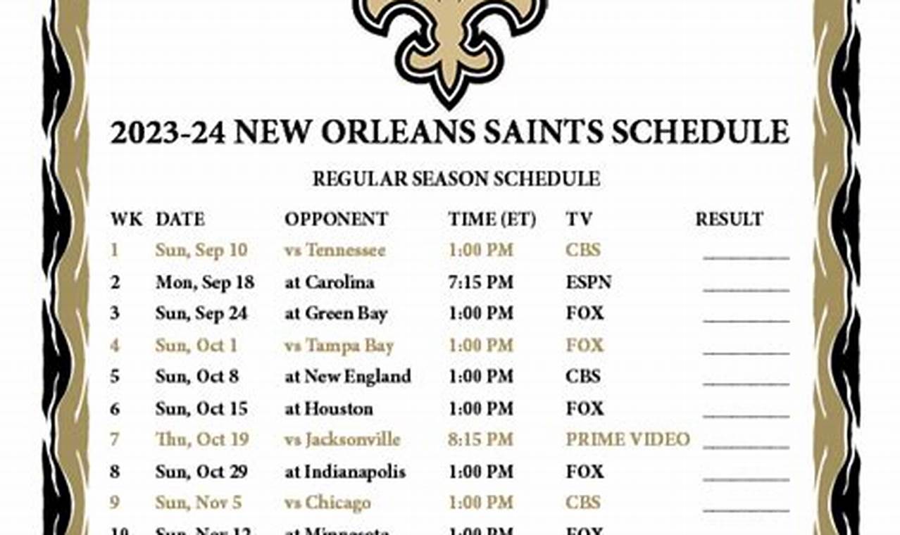 New Orleans Saints Game Schedule 2024