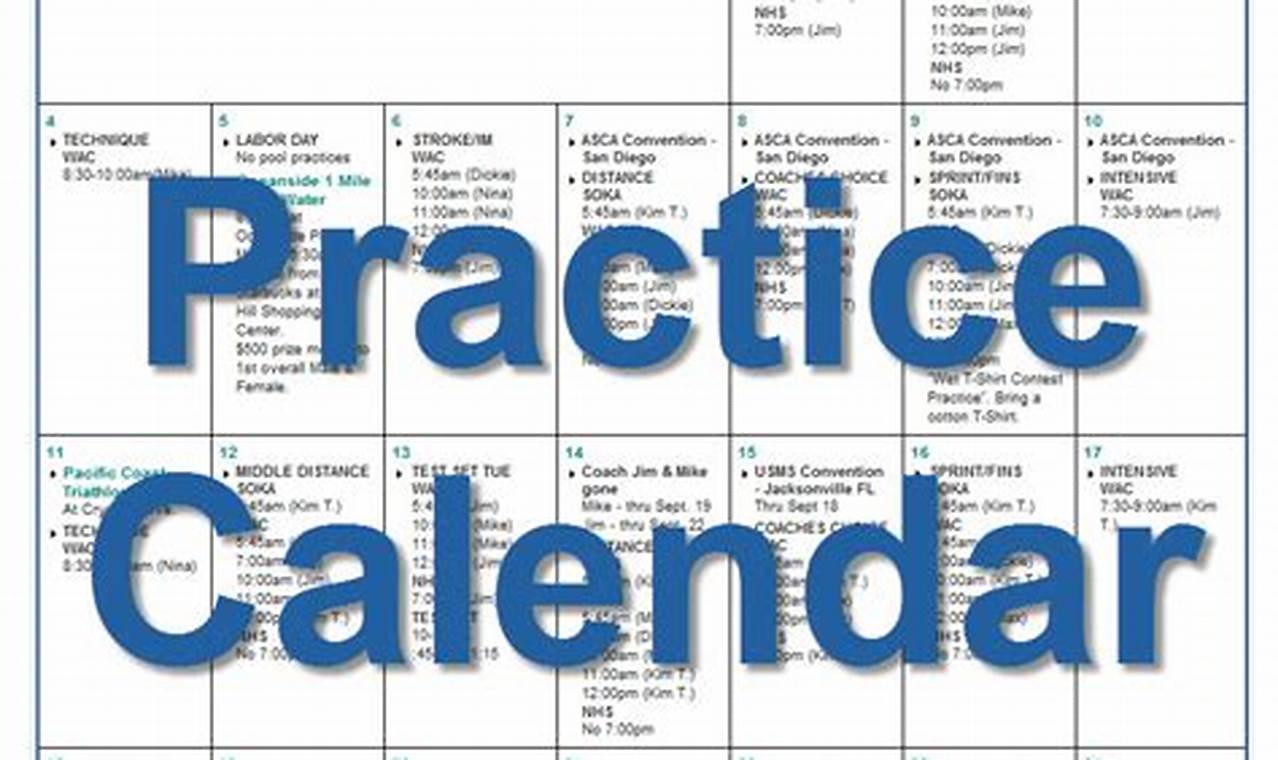 Nova Masters Practice Calendar