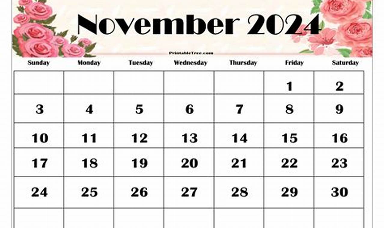 November 2024 Calendar Colorful Wallpaper