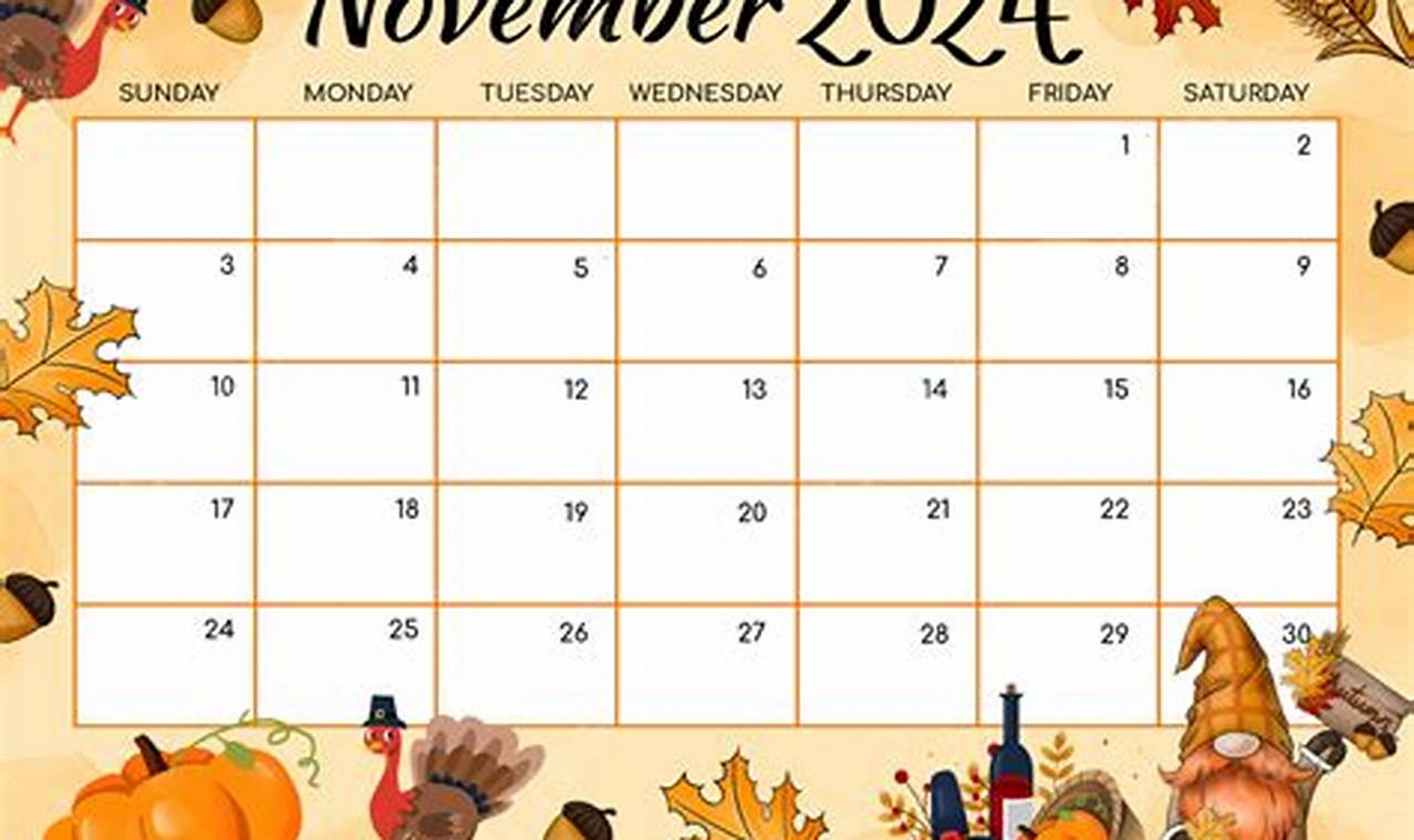 November 2024 Calendar Cute Design Thinking Out