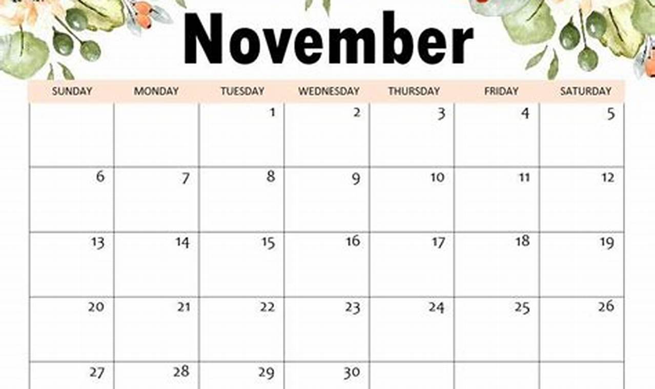 November Calendar Pretty