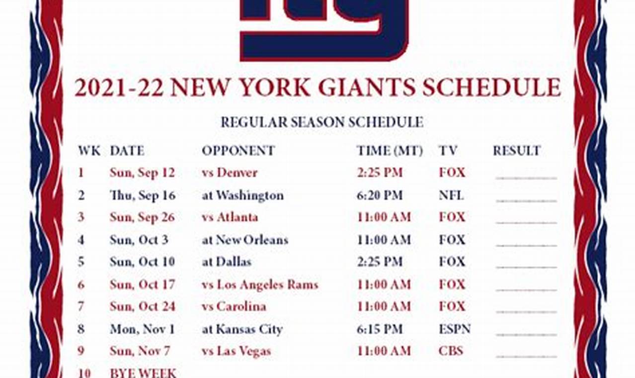 Ny Giants Printable Schedule 2024-24