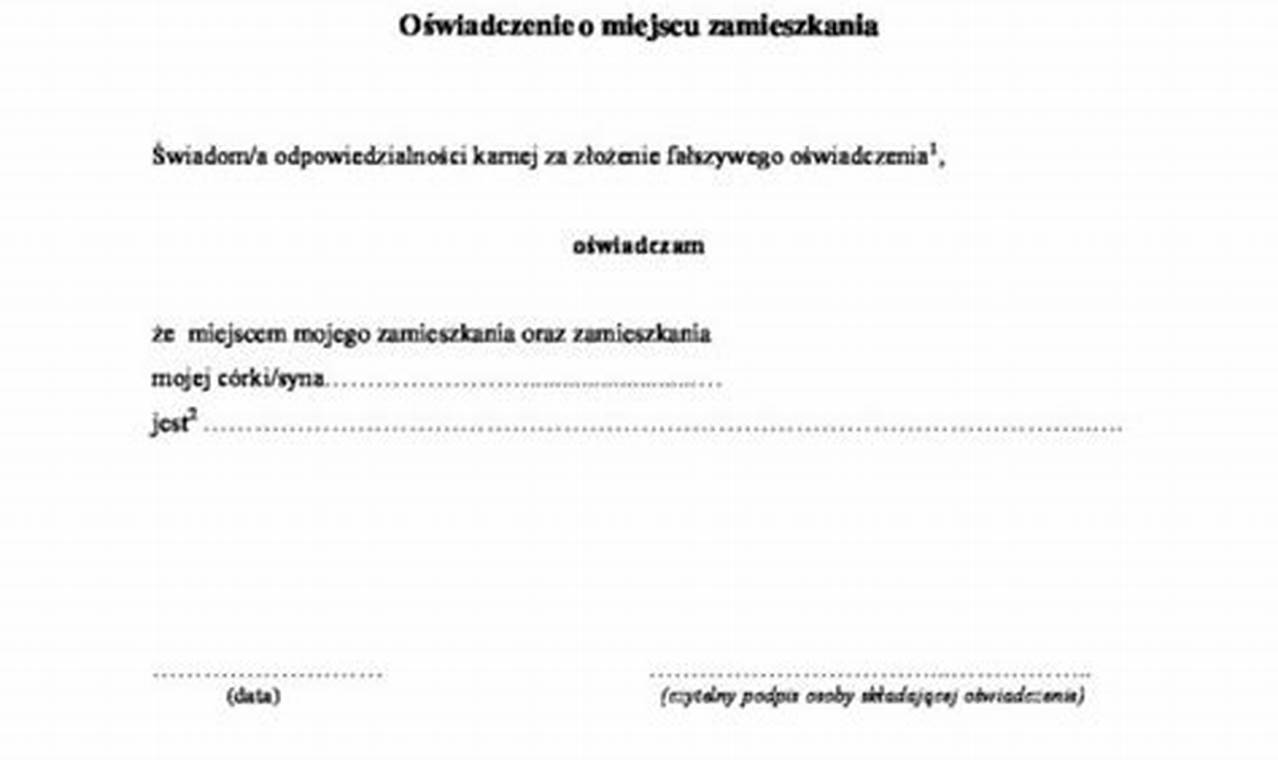 Oświadczenie O Innym Adresie Zamieszkania Niż Sprzedaży Auta Dokument Online