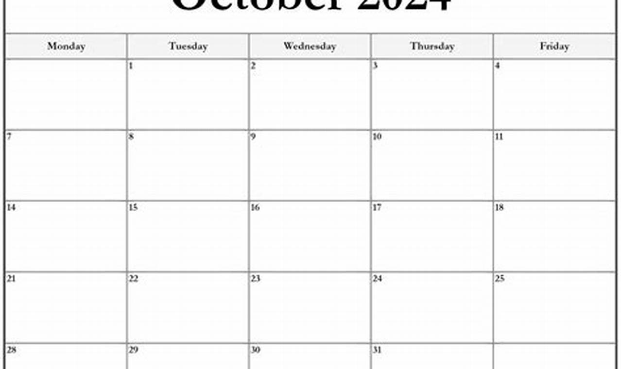 October 2024 Calendar Monday To Friday