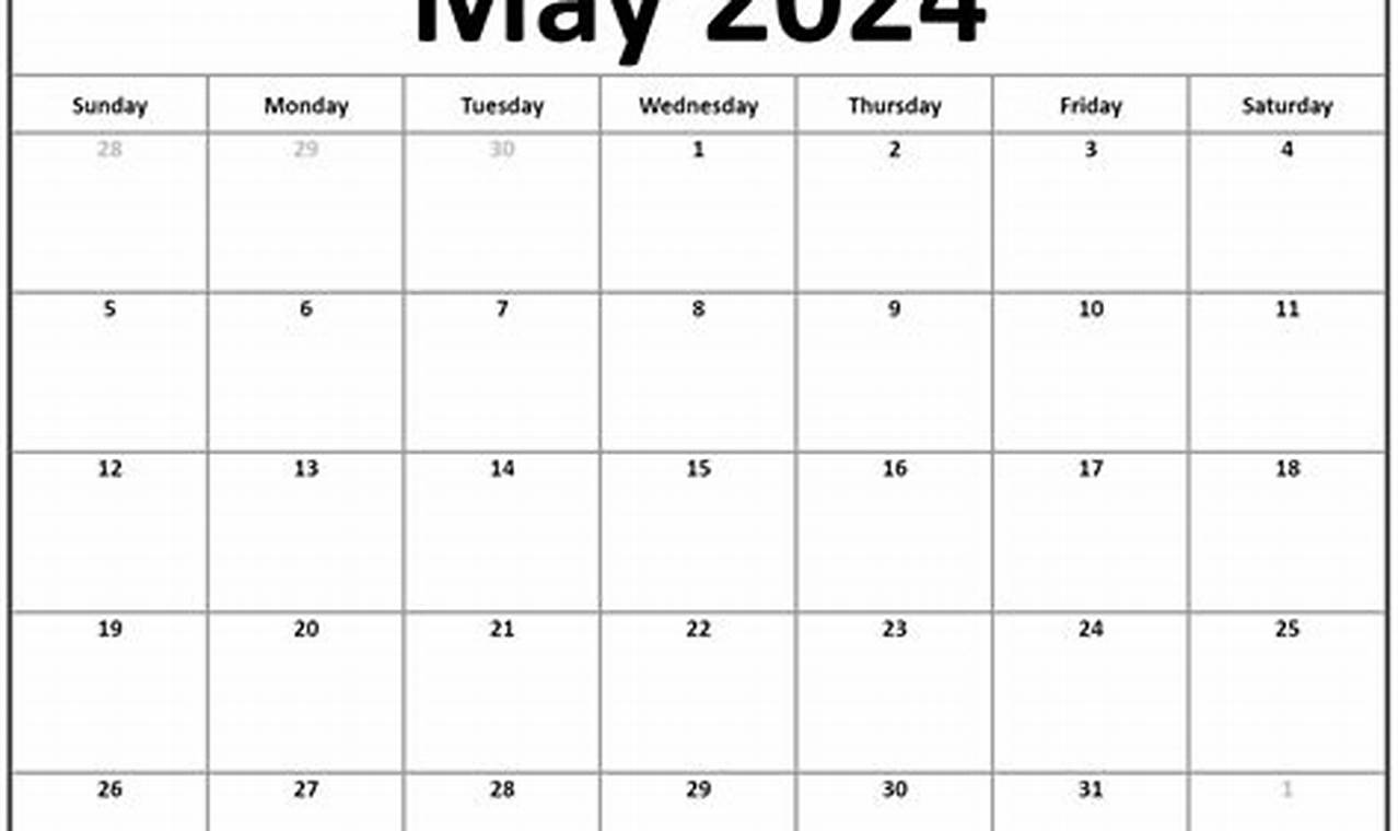 Online 2024 May Calendar Blank Printable