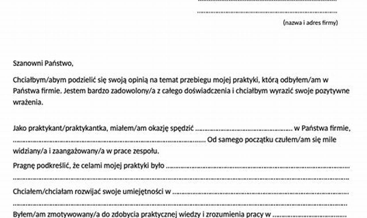 Opinia Na Temat Przebiegu Praktyki Studenckiej Przykład